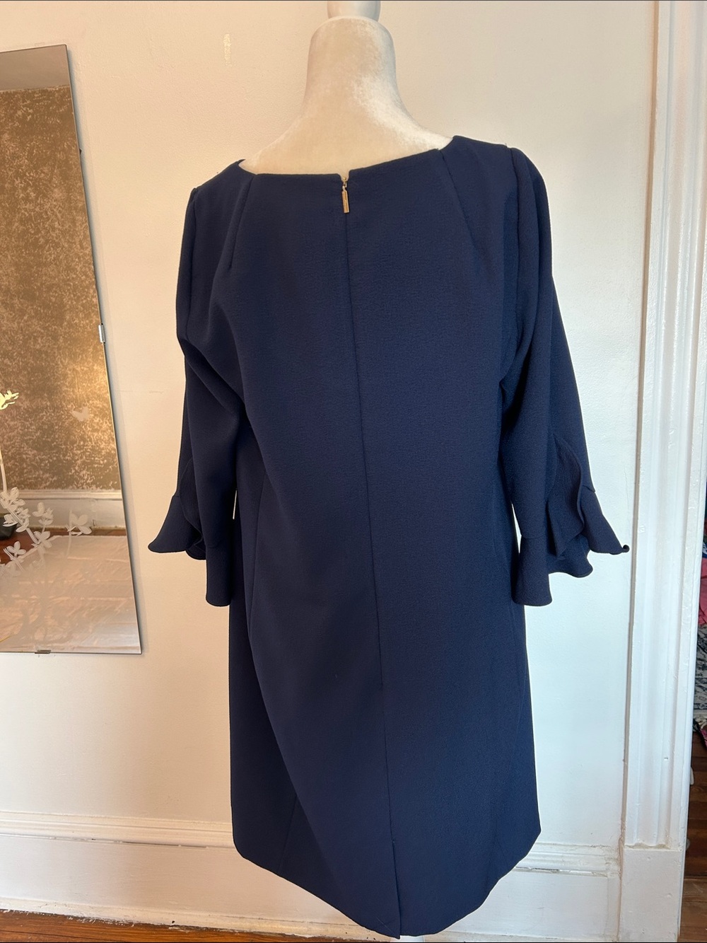 Karl Lagerfeld Navy Midi Dress with Ruffle Sleeves - Picture 5 of 13